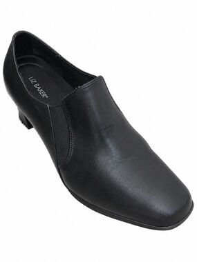 Liz Baker Black Leather Loafer Heels Women’s 8.5M Square Toe Career Shoes